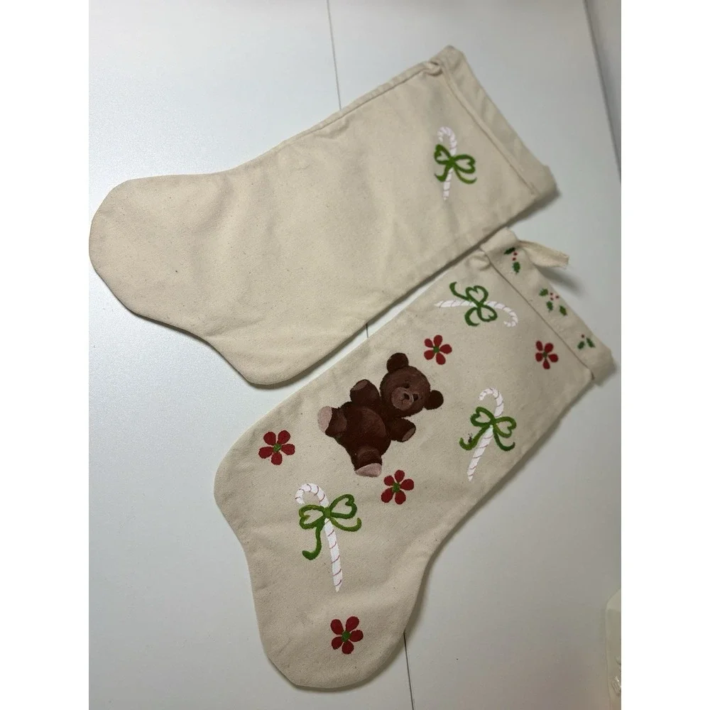 Vintage Handmade Christmas Stockings Teddy Bear